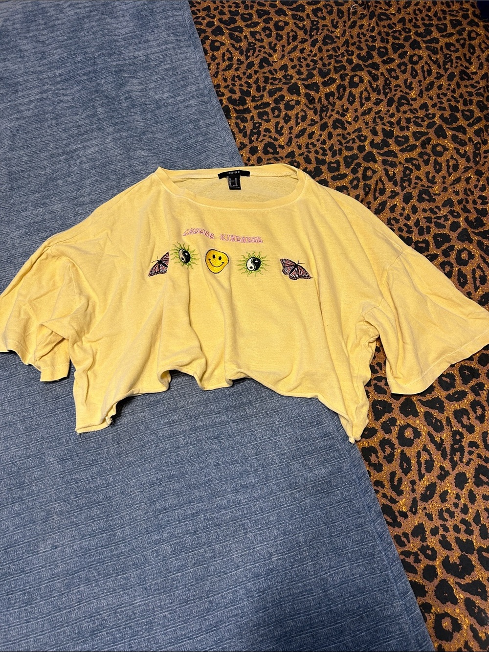 Forever 21 Yellow Graphic Crop Top